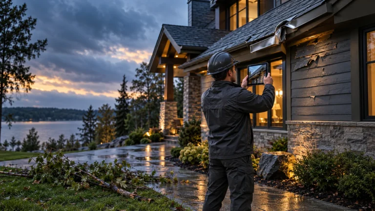 Illustrative storm damage inspection of a home exterior